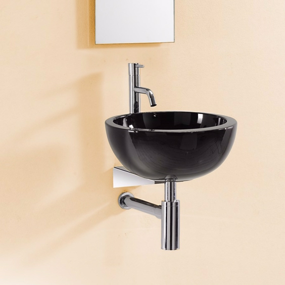 Lille sort rund håndvask til bordplade - Design4home